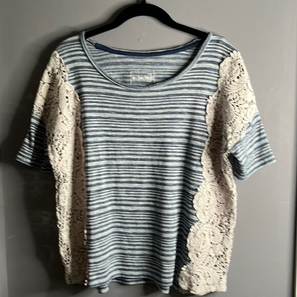 We the Free Blue and White Striped Short Sleeve Shirt Size Size - Picture 1 of 6